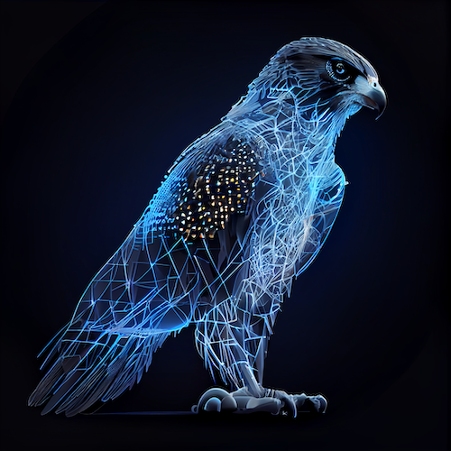 AI generated image of a falcon made up of lines and nodes.